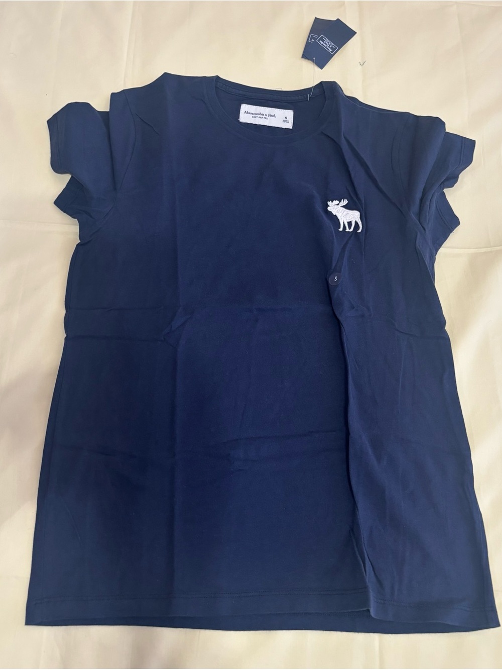 Abercrombie & Fitch Men’s Navy Tee with White Moose Chest Logo